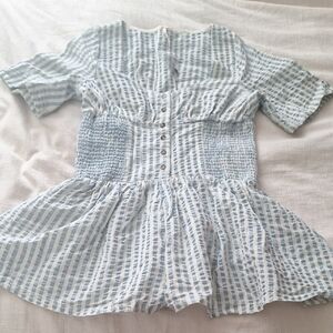 Blue and White Gingham FREE PEOPLE WILLOW ROMPER. Perfect for Spring!